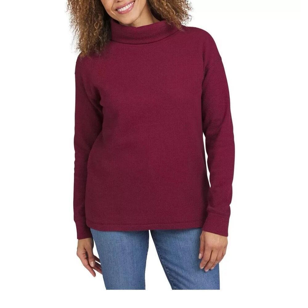 Lands' End Ladies' Waffle Funnel Neck Top Red Size-M. BG